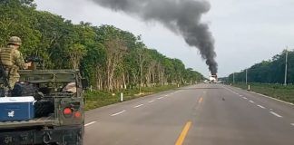 Quintana Roo / Ejército Mexicano aseguró jet incendiado