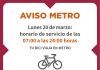 Metro tendrá horario especial el próximo 20 de marzo