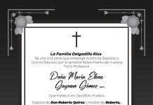 Esquela por el Fallecimiento de Doña María Elena Gayosso Gómez