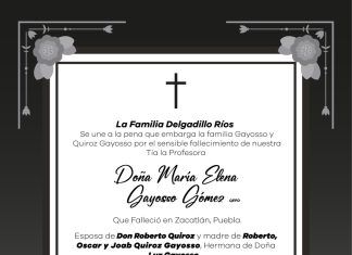 Esquela por el Fallecimiento de Doña María Elena Gayosso Gómez