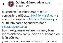 Felicita la Gobernadora Delfina Gómez a Mariela Gutiérrez por su Triunfo como Senadora; Ella Agradece el Mensaje