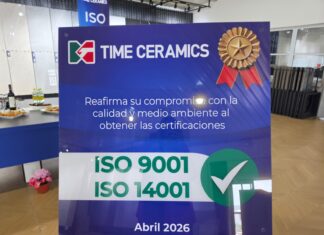 Recibe Time Ceramics reconocimientos ISO 9001 e ISO 14001 por la calidad de sus productos y cuidado del medio ambiente