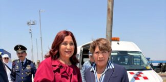 Alcaldesa Rosi Wong acompaña a la gobernadora Delfina Gómez en ceremonia de mando militar en la base aérea de Santa Lucia